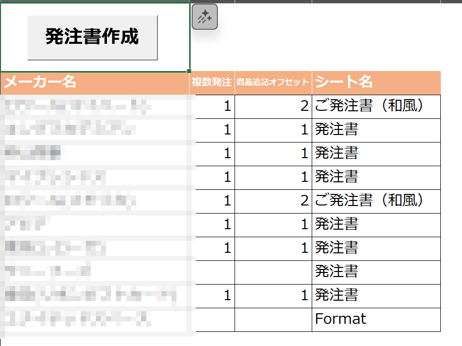 受注データから様々な種類の発注書を一括出力